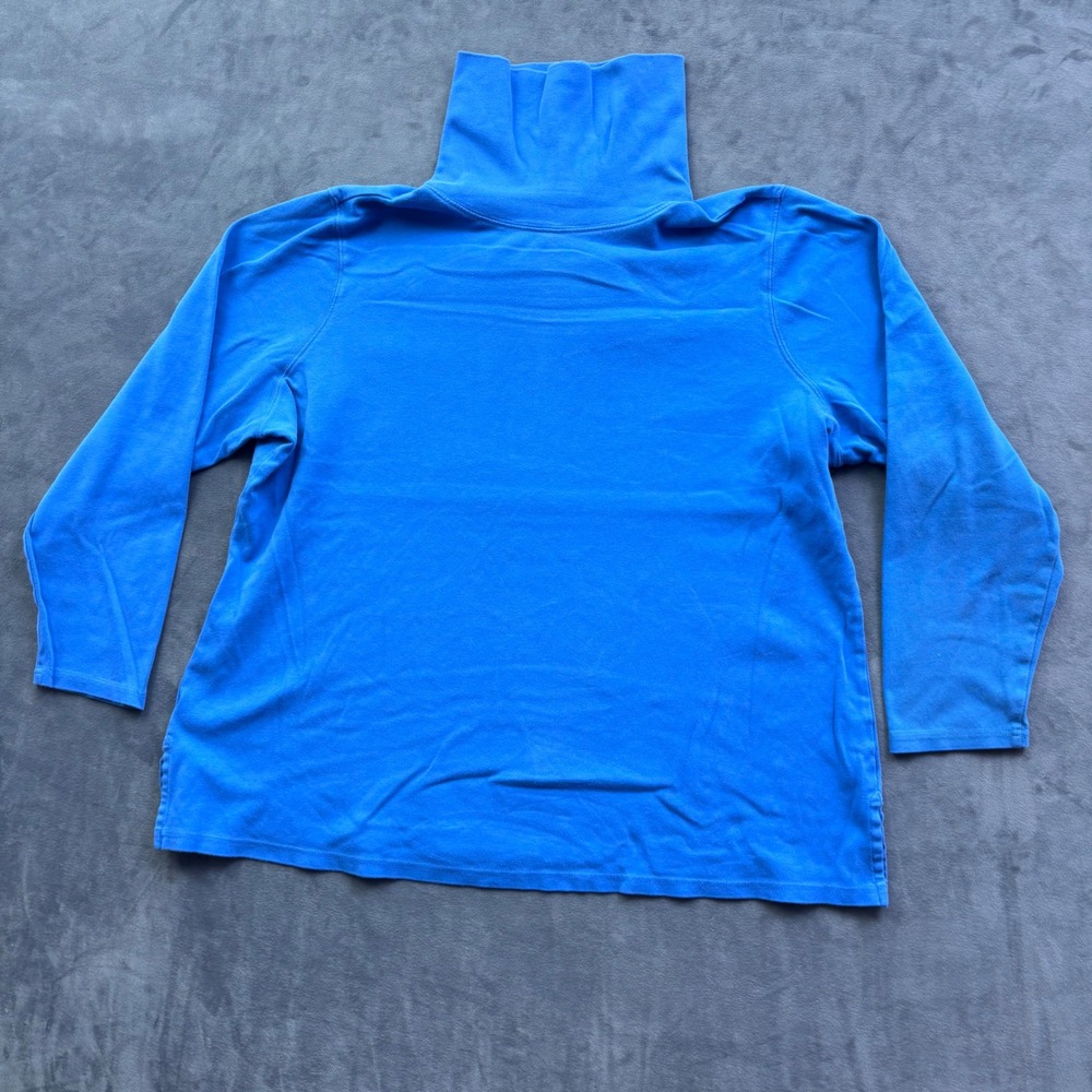 LL Bean Womens 2X Blue Long Sleeve Turtleneck Pullover Top Shirt Cotton Blend